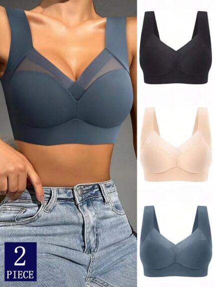 Women Lace Sport Bras Plus Size Seamless Bra Bralette – Backless Wireless Shock-Proof Sports Brassiere Vest L-3XL