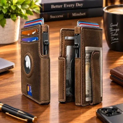 RFID Pop-Up Card Wallet – AirTag Slot & Magnetic Closure