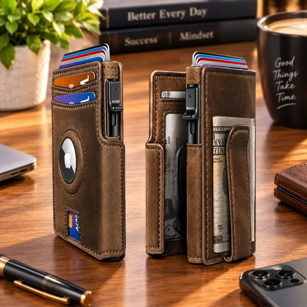 RFID Pop-Up Card Wallet – AirTag Slot & Magnetic Closure
