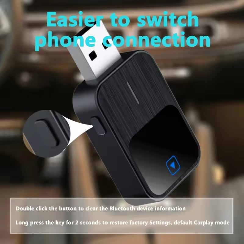 2-in-1 Wireless CarPlay Adapter – Wired-to-Wireless CarPlay & Android Auto AI Box Dongle