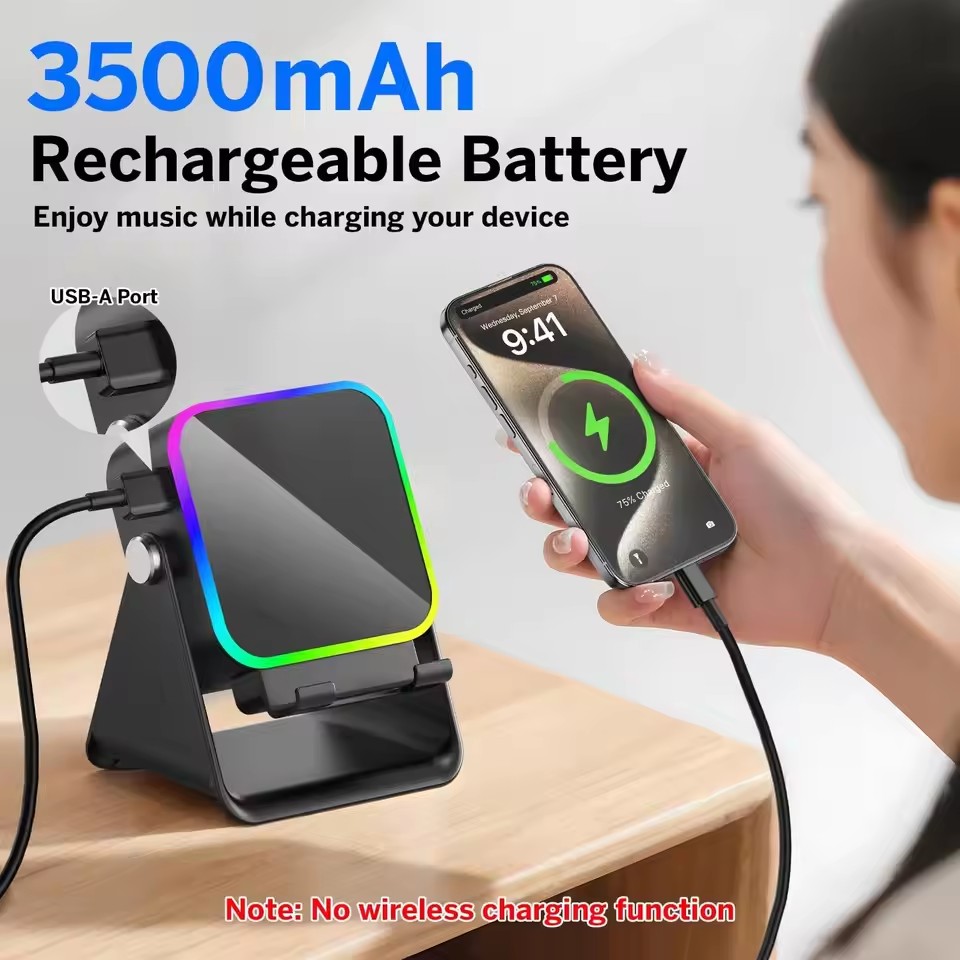 5-in-1 Wireless Bluetooth Speaker & Phone Holder – Auto-Induction Charging Stand with RGB Lights