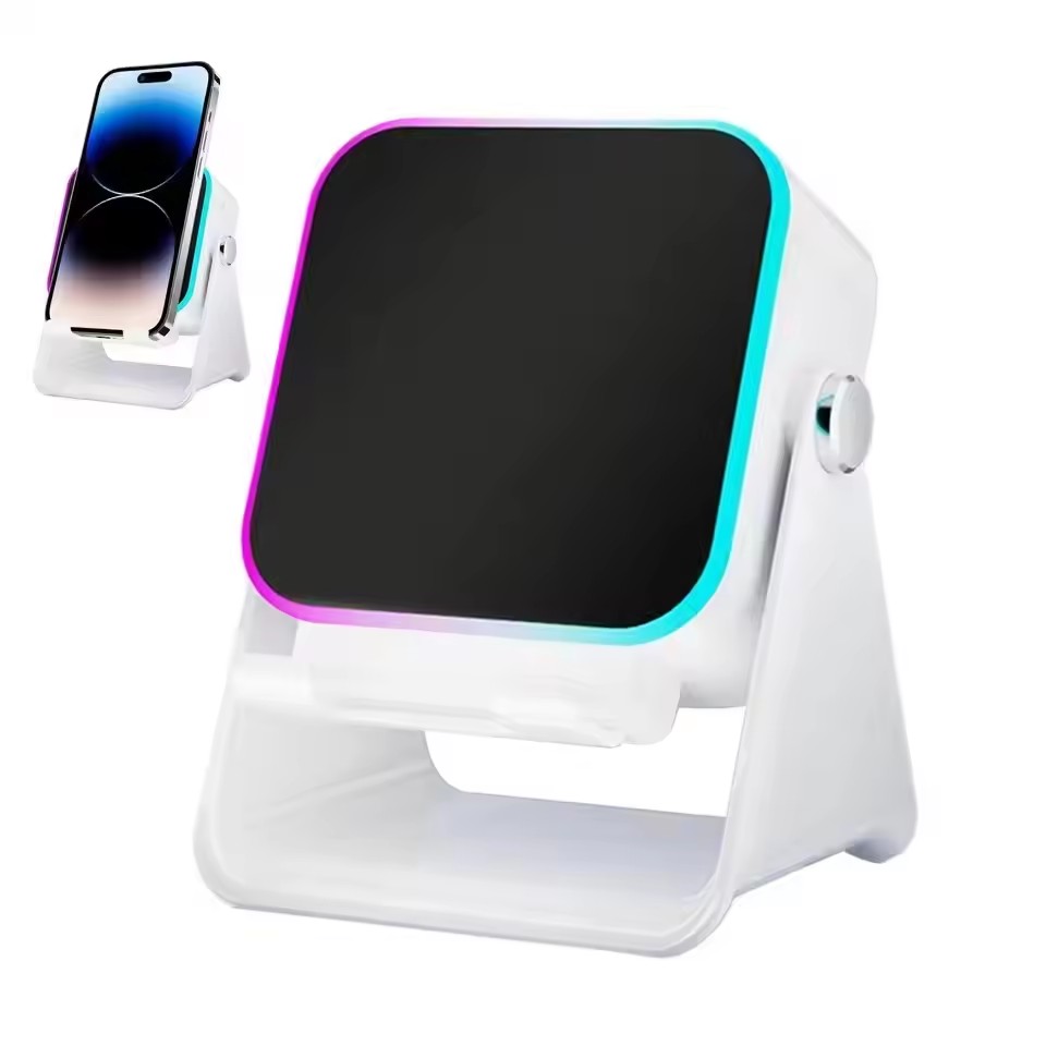 5-in-1 Wireless Bluetooth Speaker & Phone Holder – Auto-Induction Charging Stand with RGB Lights