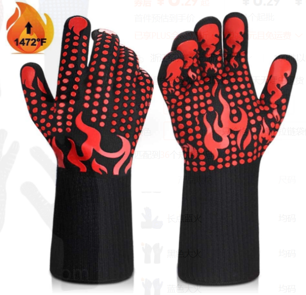 BBQ Grill Gloves – 1472°F Heat Resistant Non-Slip Cooking & Grilling Gloves, 1 Pair