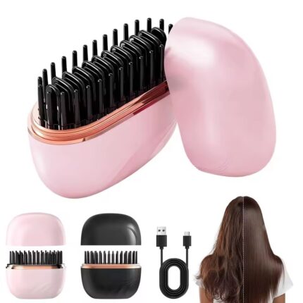 Electric Heating Hair Straightener Brush – Portable Mini Hot Comb with 3 Temperature Settings