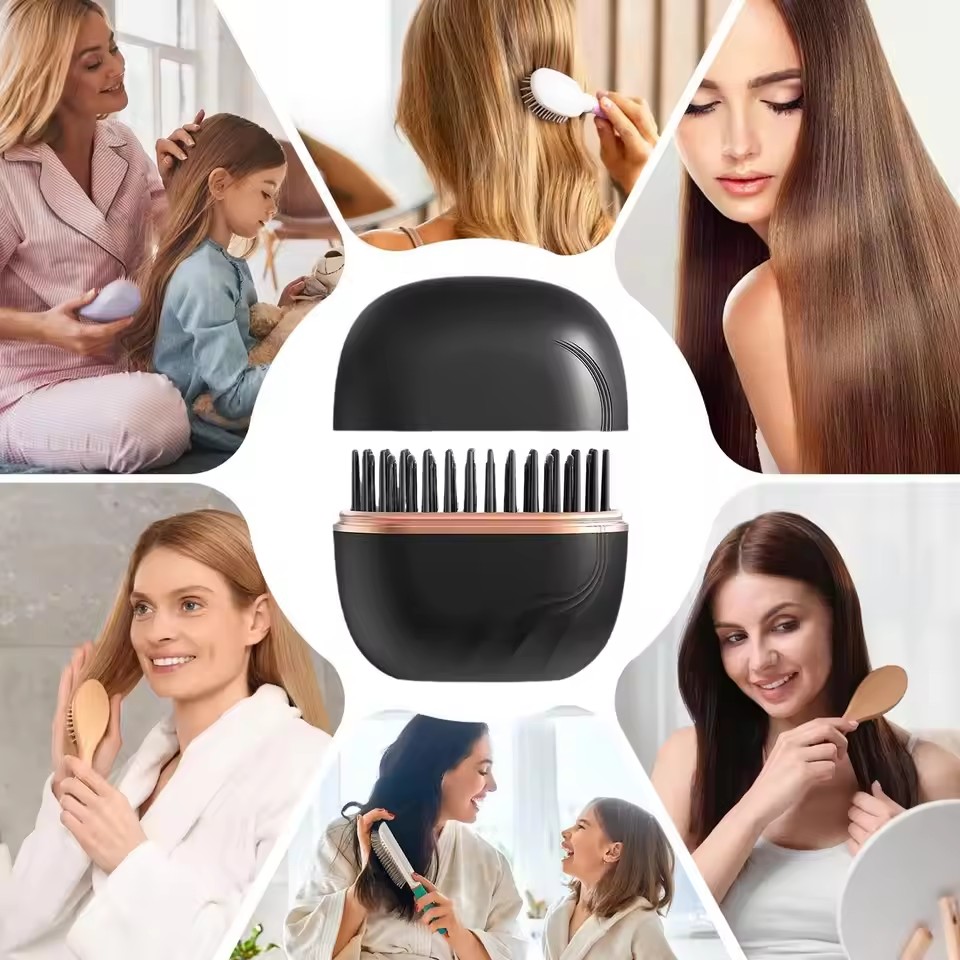 Electric Heating Hair Straightener Brush – Portable Mini Hot Comb with 3 Temperature Settings