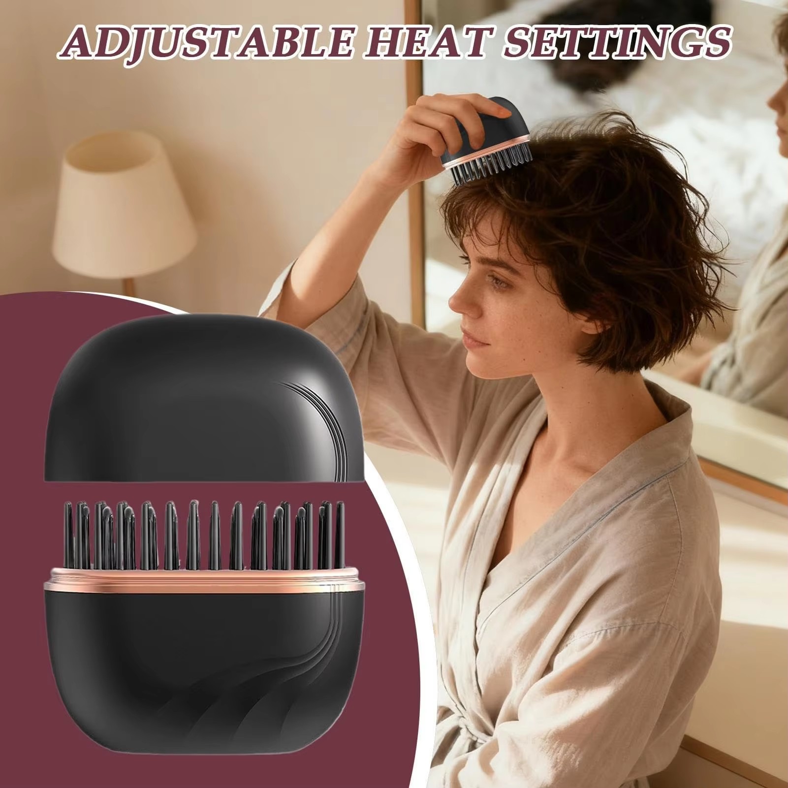 Electric Heating Hair Straightener Brush – Portable Mini Hot Comb with 3 Temperature Settings