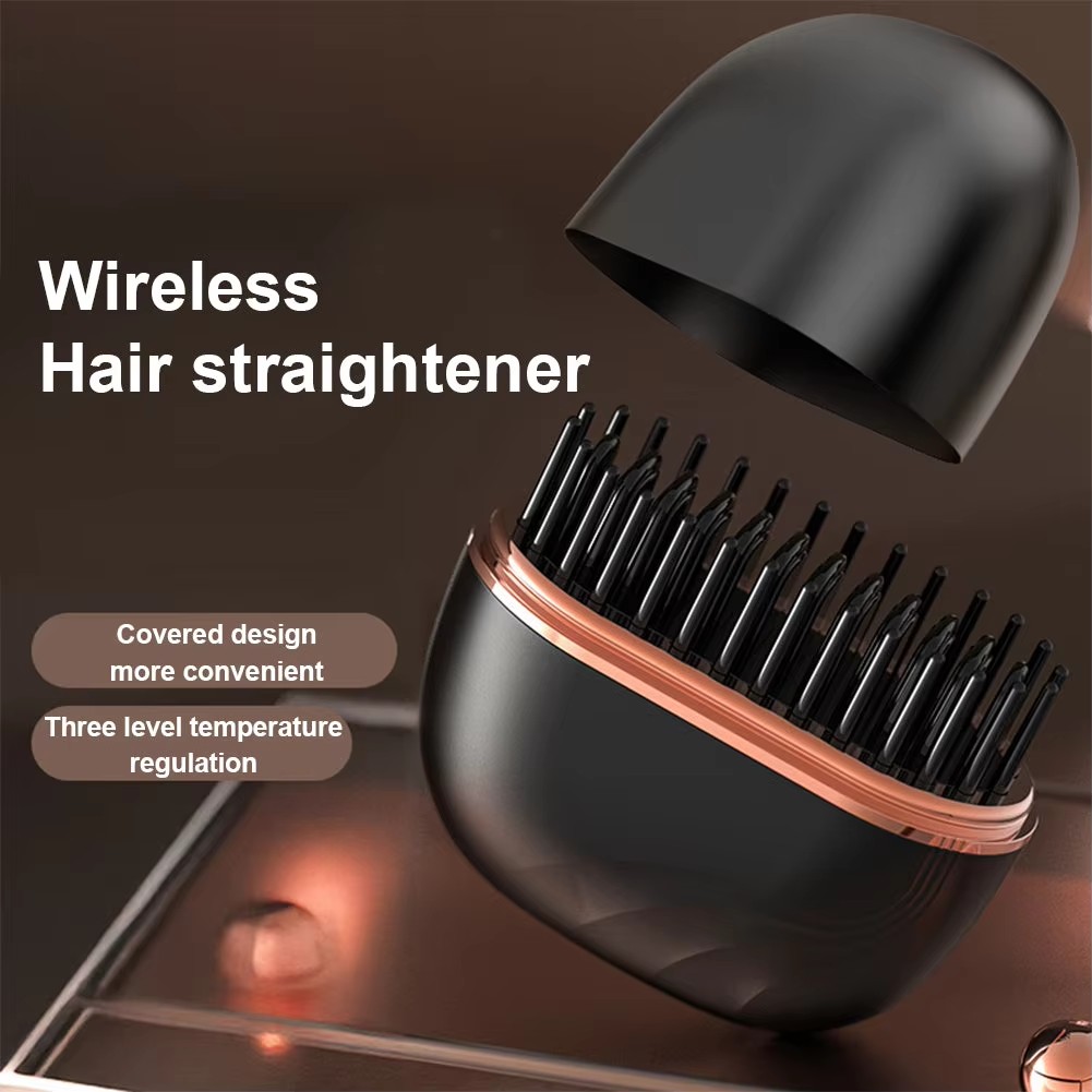 Electric Heating Hair Straightener Brush – Portable Mini Hot Comb with 3 Temperature Settings