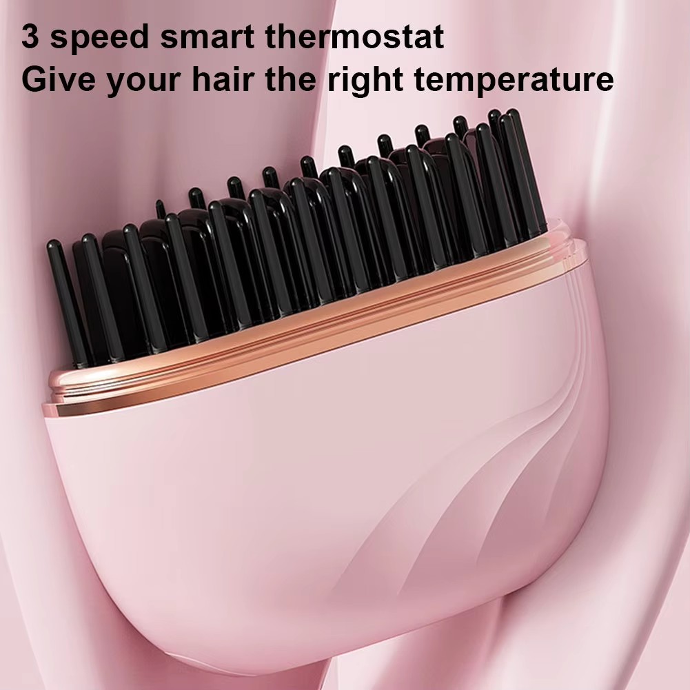 Electric Heating Hair Straightener Brush – Portable Mini Hot Comb with 3 Temperature Settings