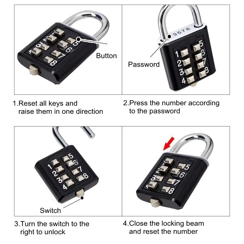 8-Digit Combination Padlock – Zinc Alloy Travel Lock