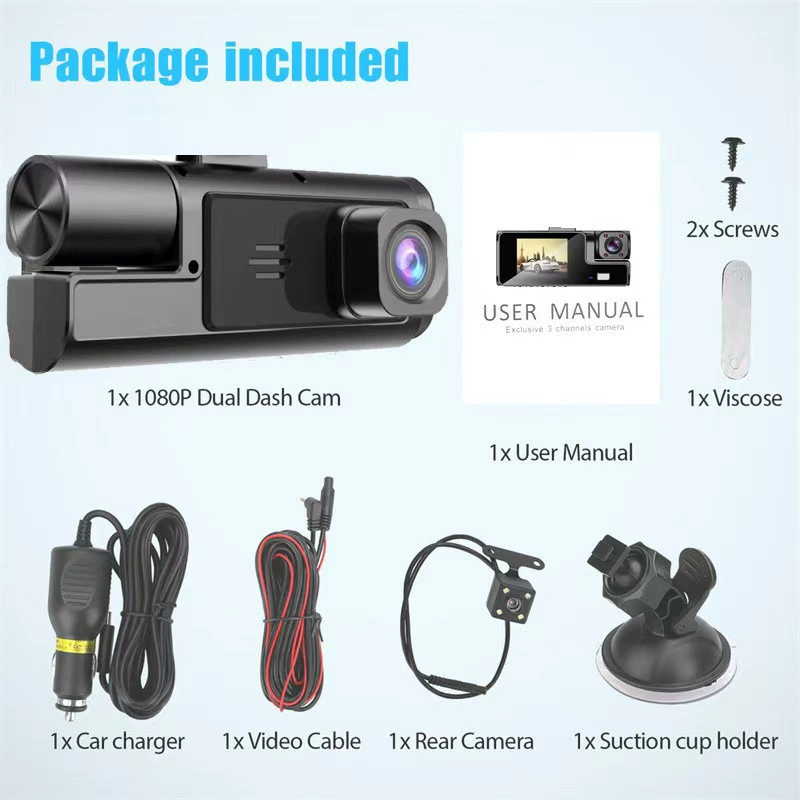 1080P Car DVR Dash Camera with 720P Rear Camera – 140° Wide Angle