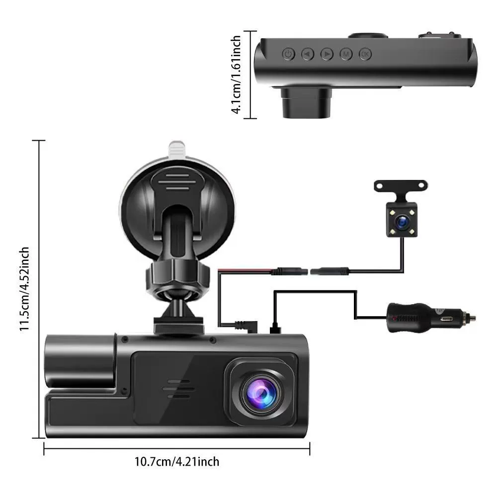 1080P Car DVR Dash Camera with 720P Rear Camera – 140° Wide Angle