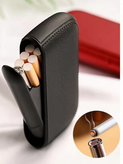USB Rechargeable Cigarette Case with Electric Lighter – Imitation Leather