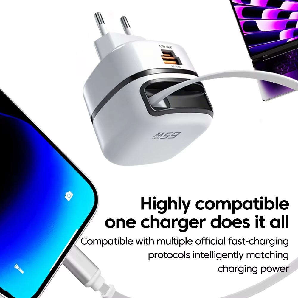 Elough 65W USB Type-C Fast Charger with Retractable Cable