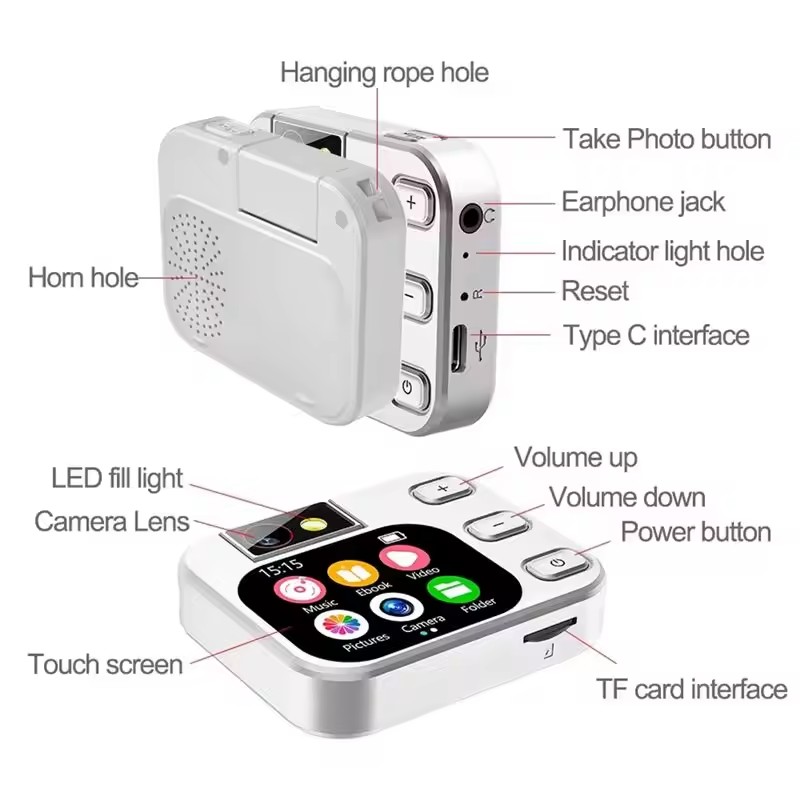 2.01" Touch Screen MP3 MP4 Player with Camera – Type-C Music & Video Player