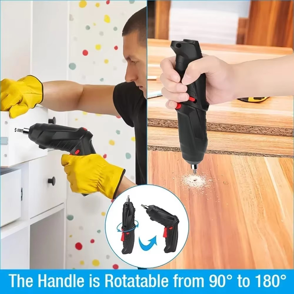 Portable Electric Screwdriver Cordless 2 in 1 Rotated 90 Degrees Rechargeable Screwdriver with LED