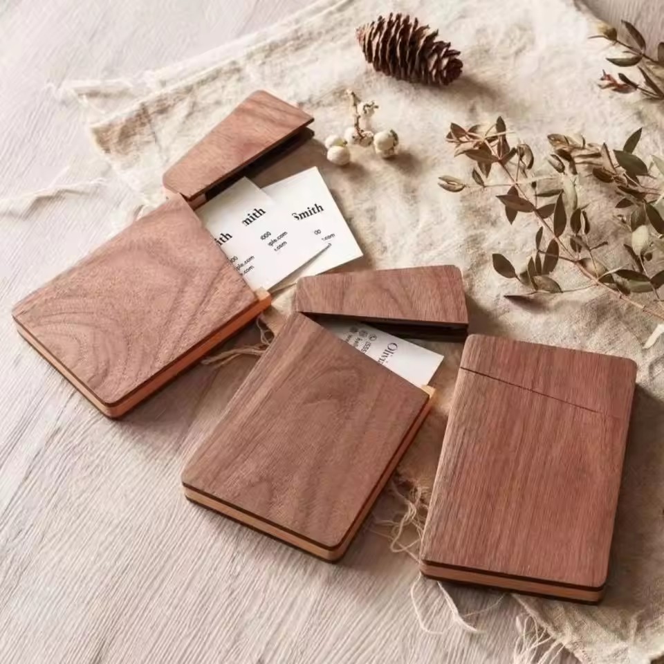 Walnut Wood Business Card Holder – Magnetic Slim Case