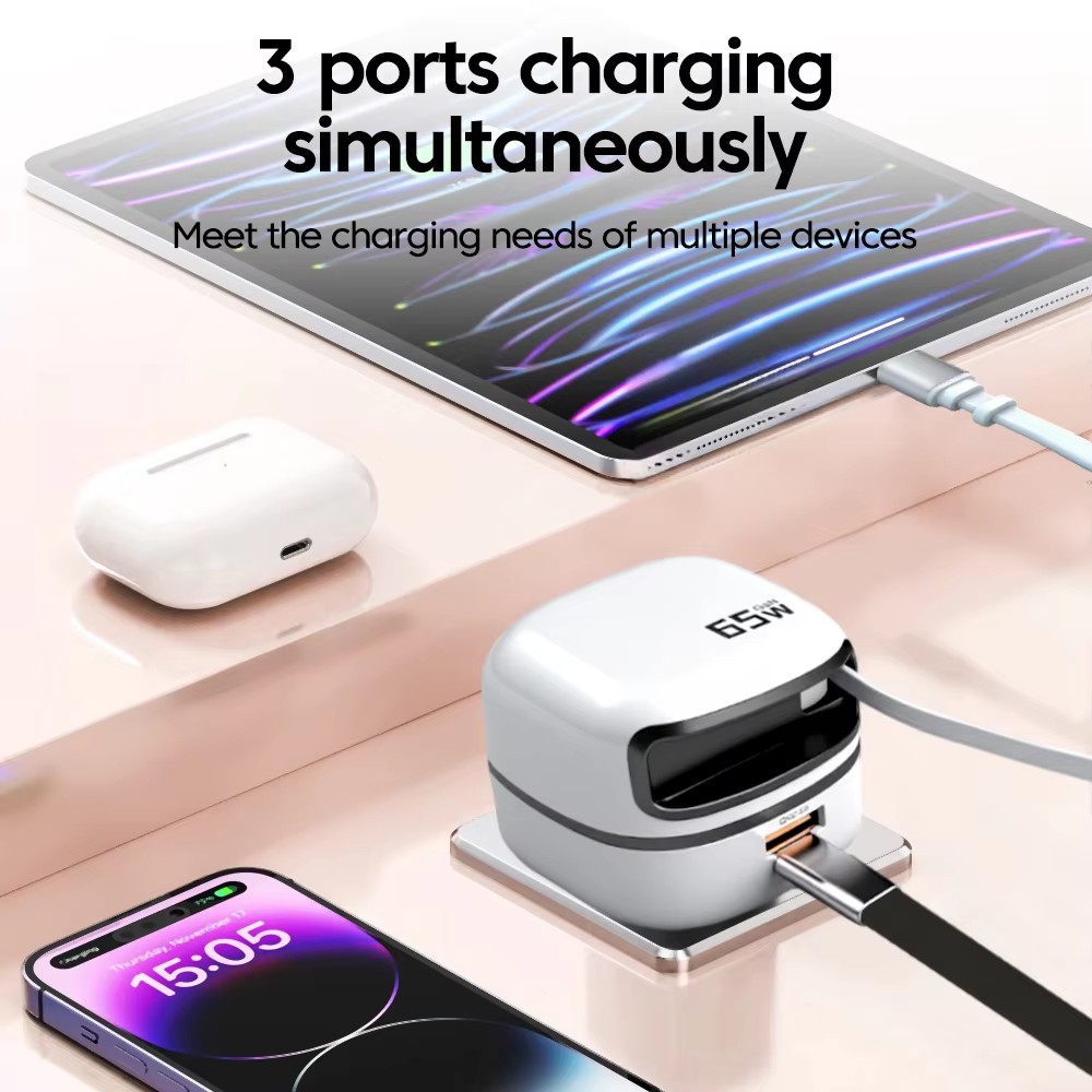 Elough 65W USB Type-C Fast Charger with Retractable Cable