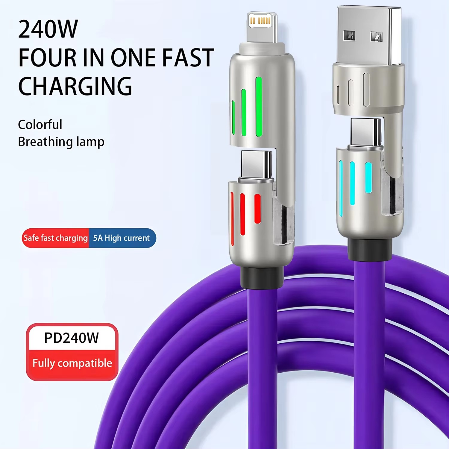 4-in-1 240W Fast Charging Cable – USB-C & Lightning