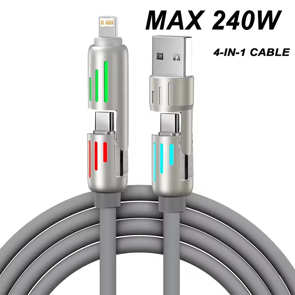4-in-1 240W Fast Charging Cable – USB-C & Lightning