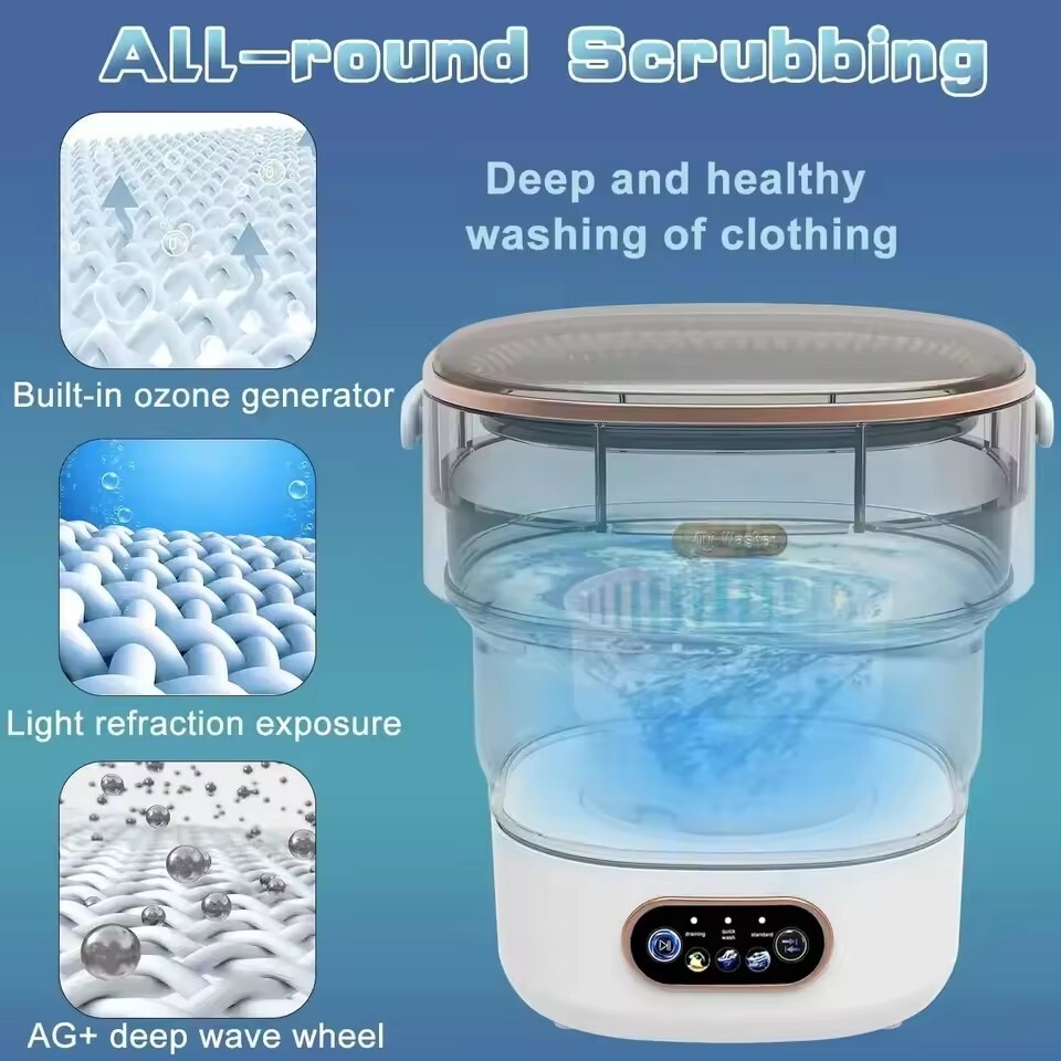 Portable Mini Washing Machine with Spin Dryer – Collapsible Travel Washer