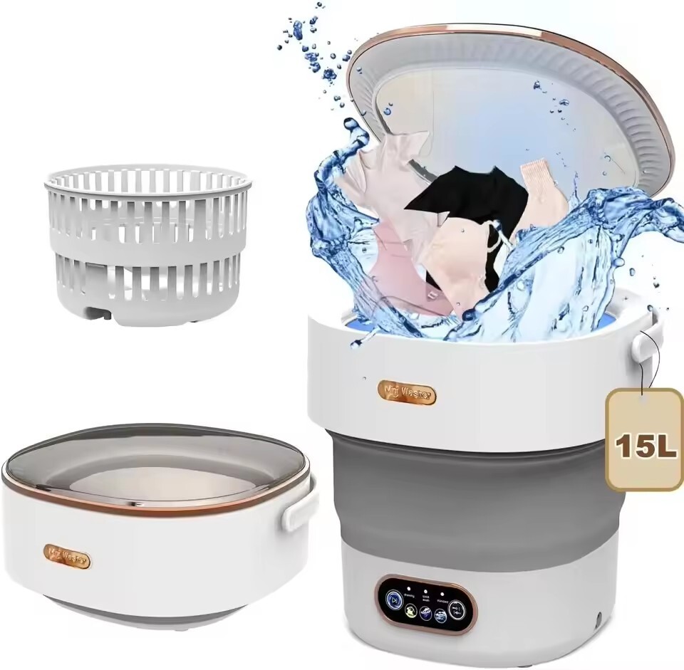 Portable Mini Washing Machine with Spin Dryer – Collapsible Travel Washer