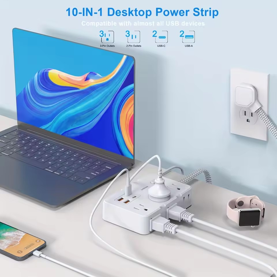 10-in-1 Power Strip – USB-C Charging & Surge Protection