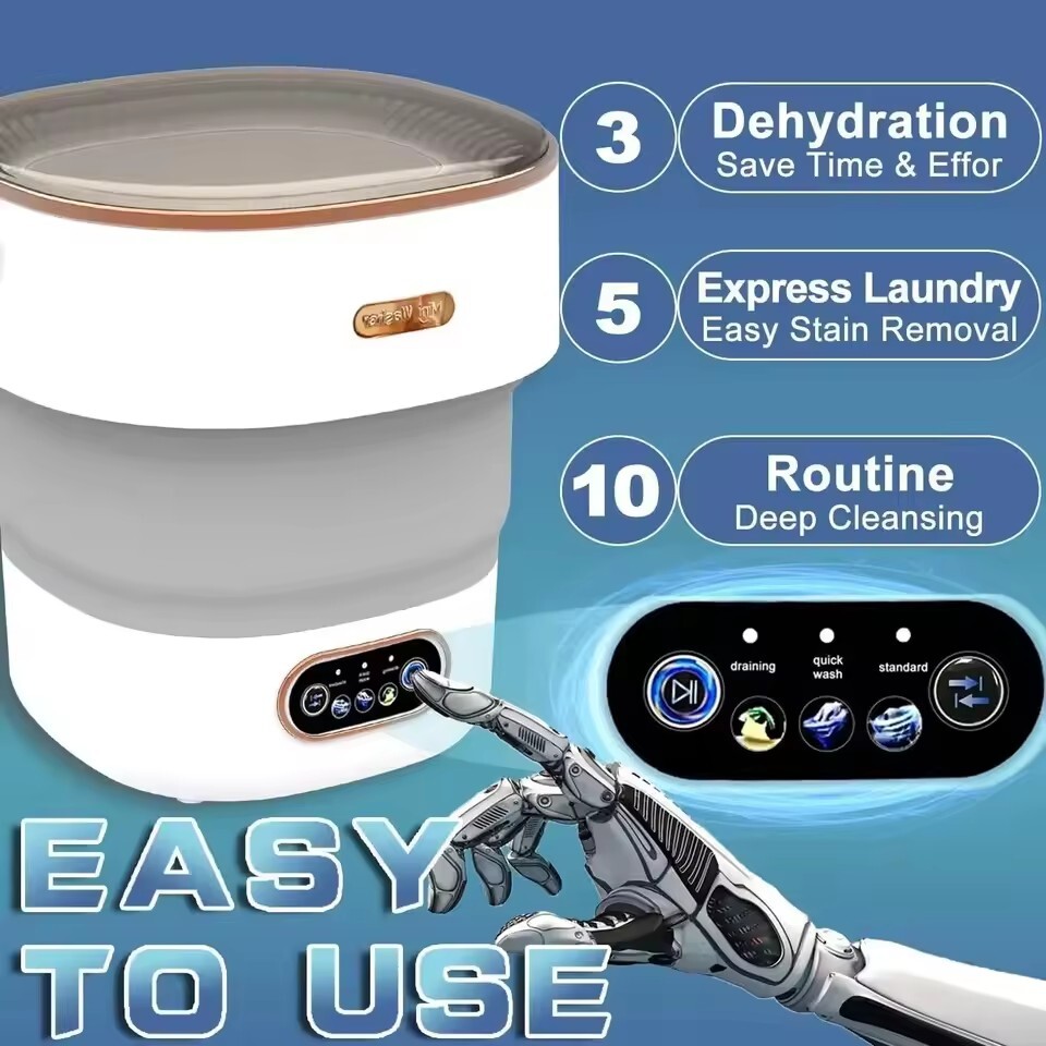 Portable Mini Washing Machine with Spin Dryer – Collapsible Travel Washer