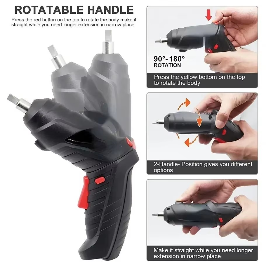 Portable Electric Screwdriver Cordless 2 in 1 Rotated 90 Degrees Rechargeable Screwdriver with LED