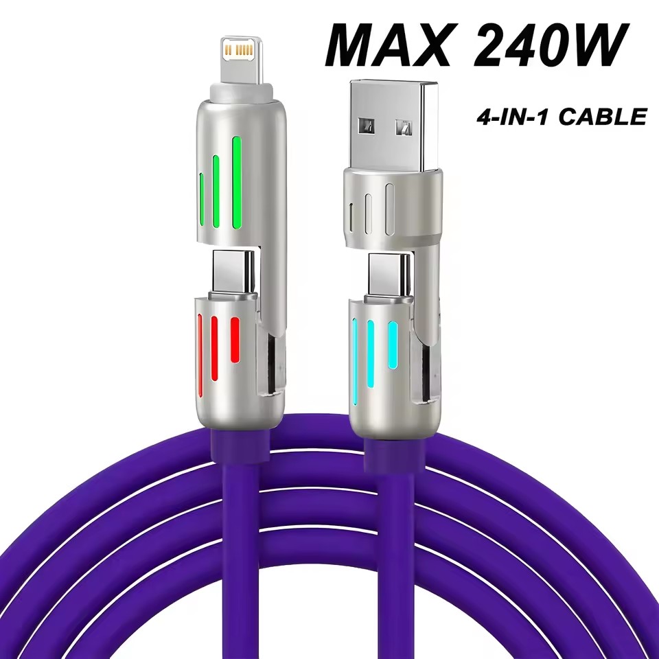 4-in-1 240W Fast Charging Cable – USB-C & Lightning
