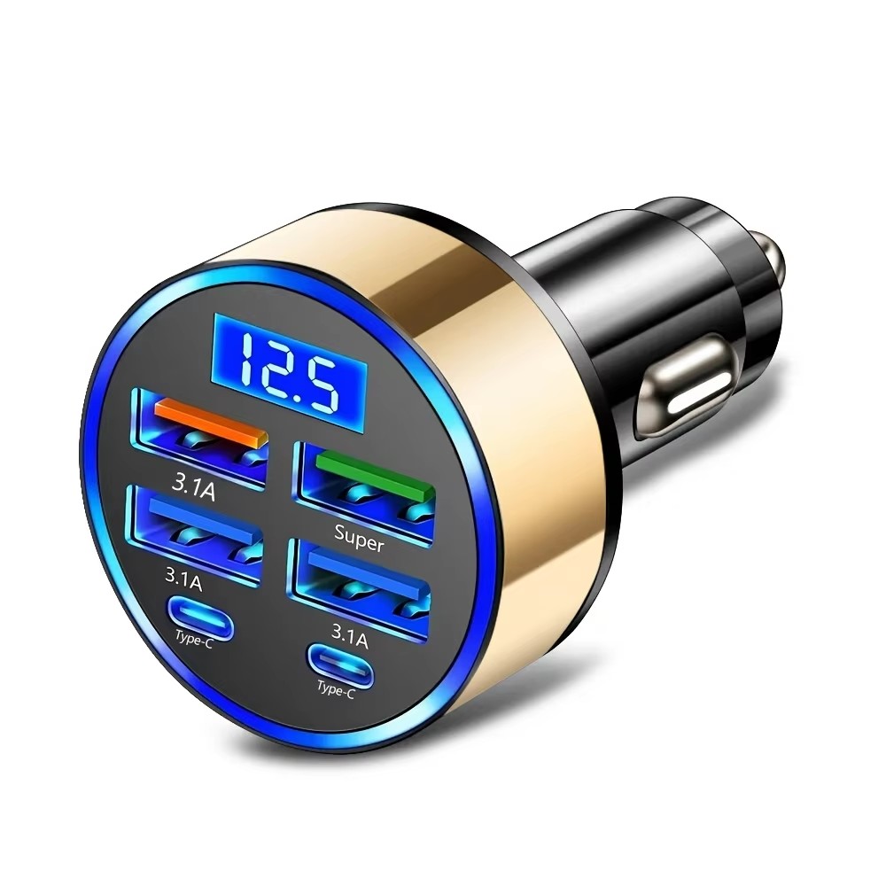 6-in-1 Fast Charging Car Adapter – 3.1A USB & Type-C Charger