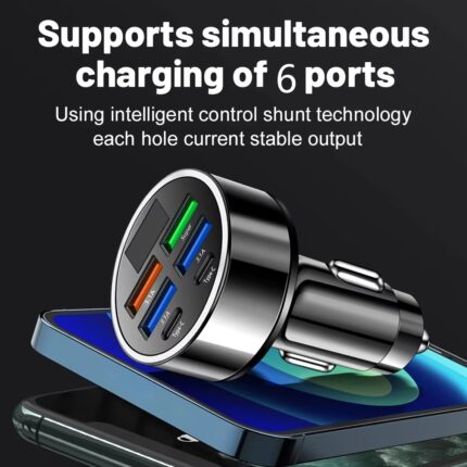 6-in-1 Fast Charging Car Adapter – 3.1A USB & Type-C Charger