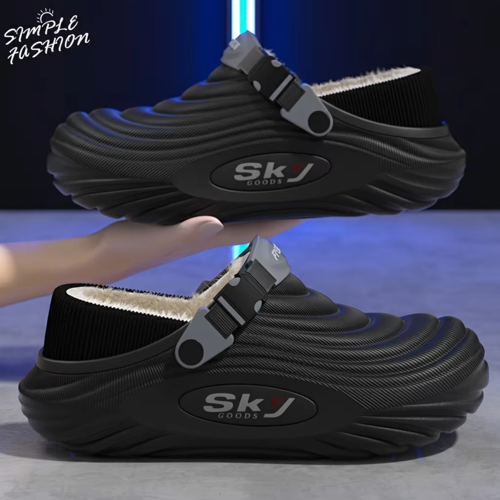 "Men's Winter Warm Waterproof EVA Slippers Thick Sole 4CM Anti Slip Fur Lined Indoor Outdoor Shoes For Comfort "