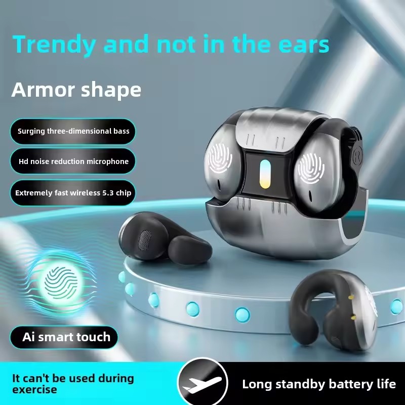 Type-C Bone Conduction Open Ear Clip Wireless Bluetooth5.3 Headphones LED Breathing Light Noise Canceling Earbuds for Music