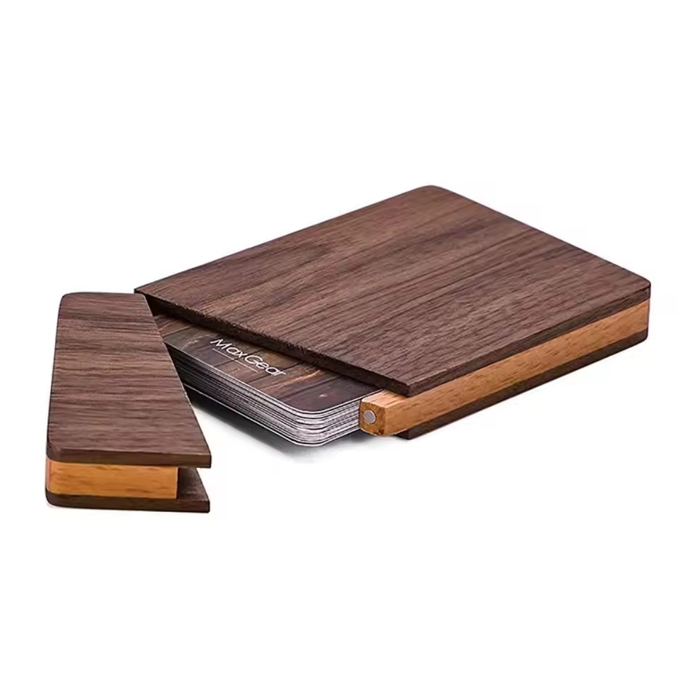 Walnut Wood Business Card Holder – Magnetic Slim Case