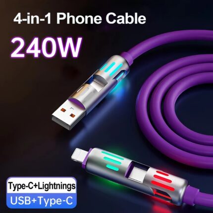 4-in-1 240W Fast Charging Cable – USB-C & Lightning