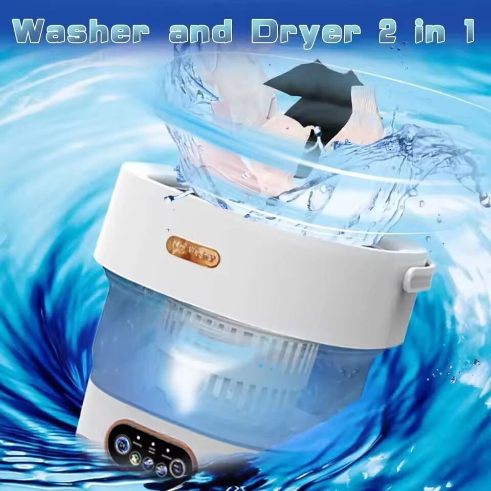 Portable Mini Washing Machine with Spin Dryer – Collapsible Travel Washer