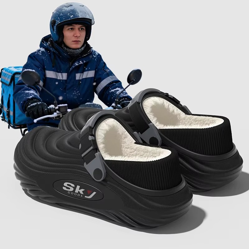 "Men's Winter Warm Waterproof EVA Slippers Thick Sole 4CM Anti Slip Fur Lined Indoor Outdoor Shoes For Comfort "