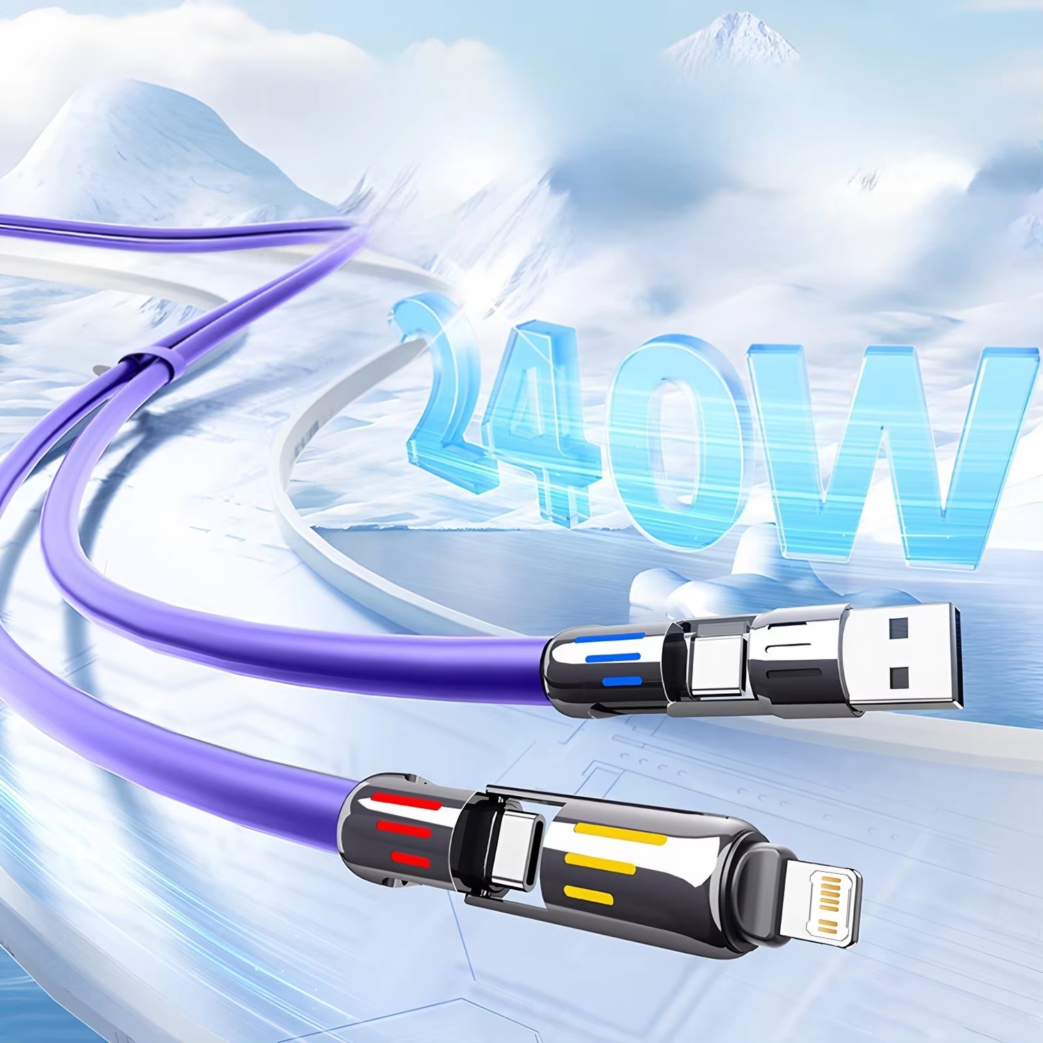 4-in-1 240W Fast Charging Cable – USB-C & Lightning
