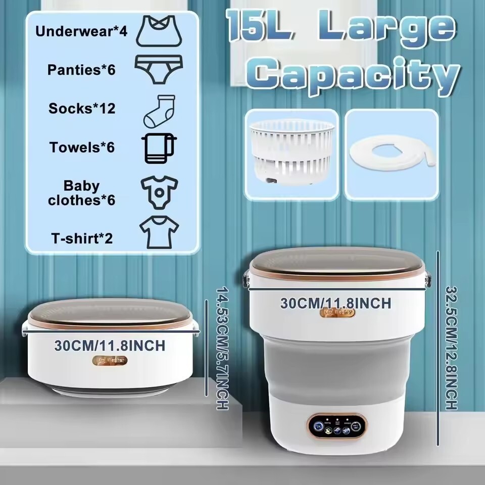 Portable Mini Washing Machine with Spin Dryer – Collapsible Travel Washer
