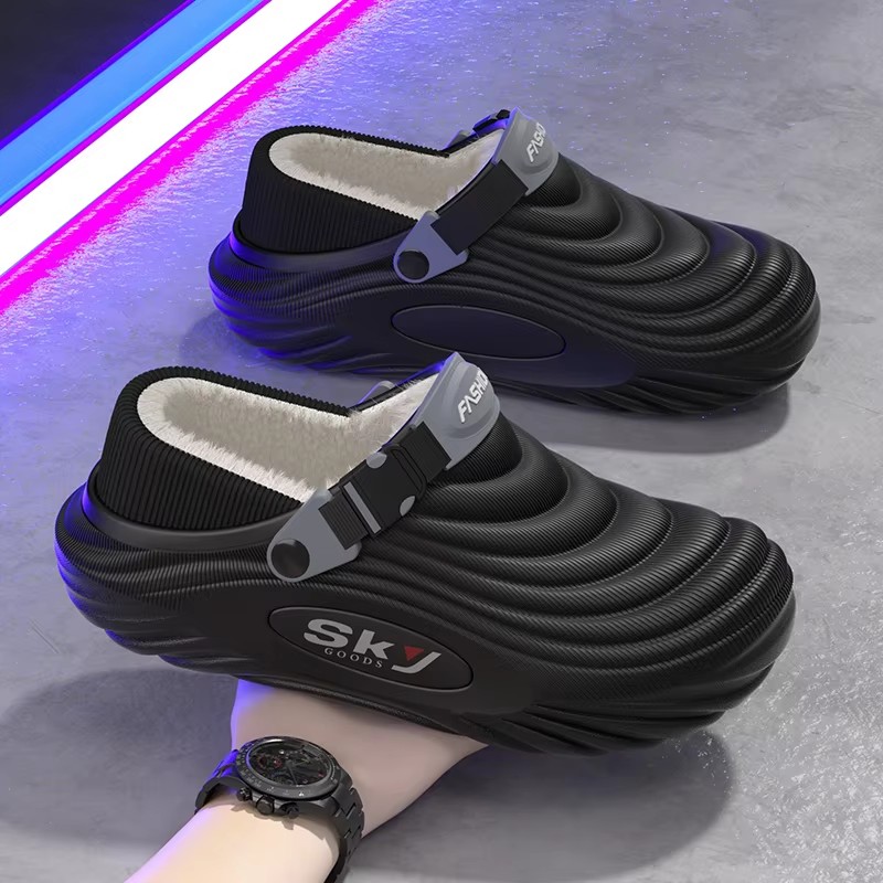 "Men's Winter Warm Waterproof EVA Slippers Thick Sole 4CM Anti Slip Fur Lined Indoor Outdoor Shoes For Comfort "