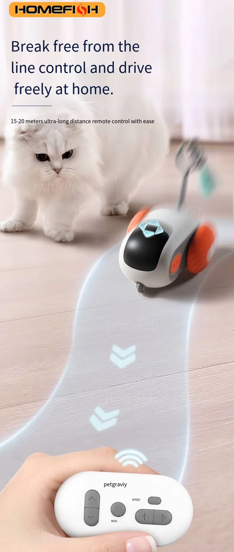 Smart Interactive Cat & Dog Toy – 2-Mode Automatic Moving Toy Car with Remote Control