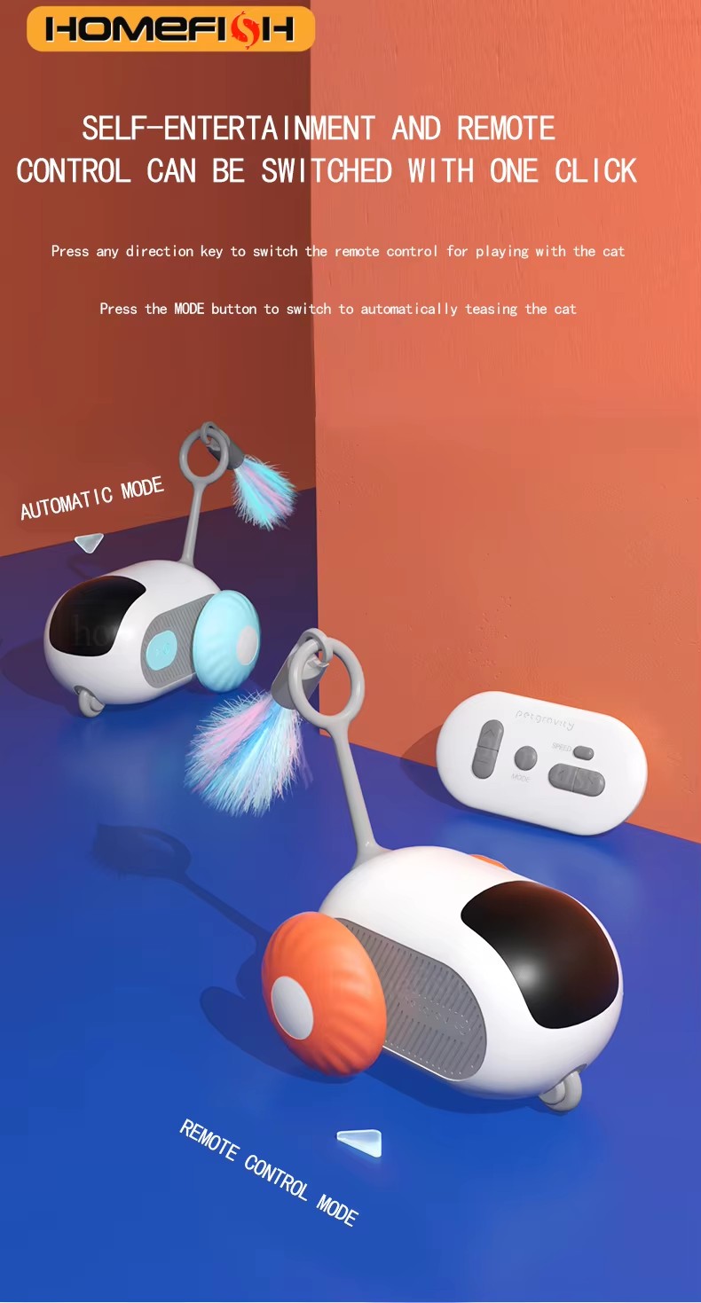 Smart Interactive Cat & Dog Toy – 2-Mode Automatic Moving Toy Car with Remote Control
