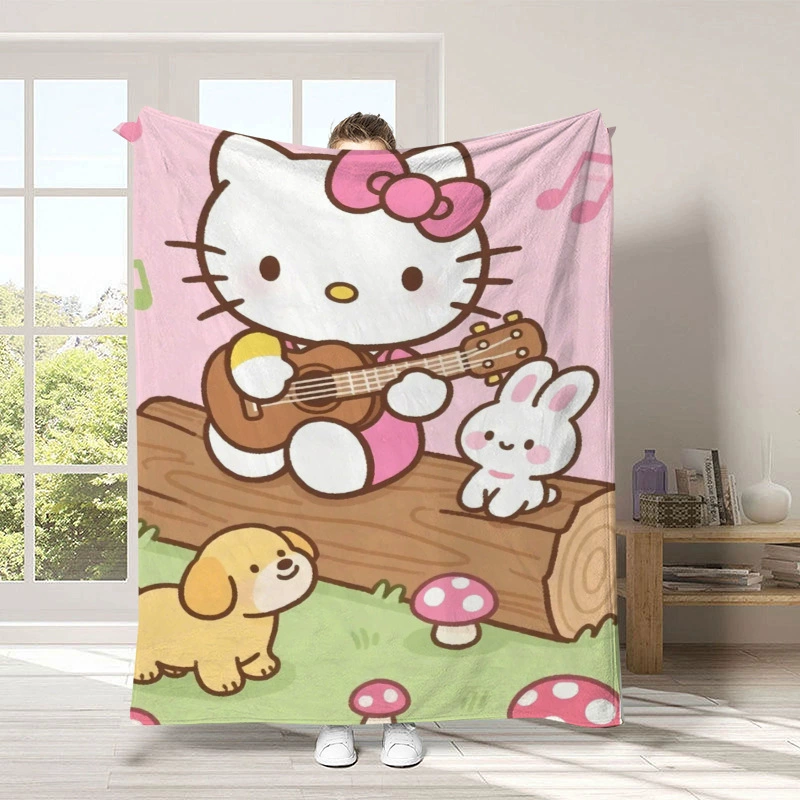 "Kawaii Hellos Cat Nap Blanket Sofa Winter Fluffy Soft Blankets for Bed Home Bedroom Decoration Bedspread the Throw Warm Knee 150x200CM "