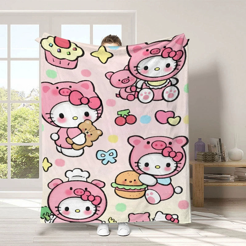"Kawaii Hellos Cat Nap Blanket Sofa Winter Fluffy Soft Blankets for Bed Home Bedroom Decoration Bedspread the Throw Warm Knee 150x200CM "