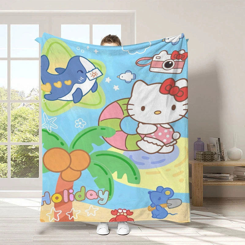"Kawaii Hellos Cat Nap Blanket Sofa Winter Fluffy Soft Blankets for Bed Home Bedroom Decoration Bedspread the Throw Warm Knee 150x200CM "