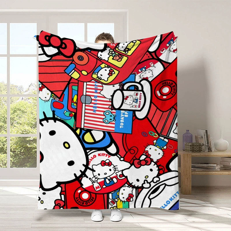 "Kawaii Hellos Cat Nap Blanket Sofa Winter Fluffy Soft Blankets for Bed Home Bedroom Decoration Bedspread the Throw Warm Knee 150x200CM "