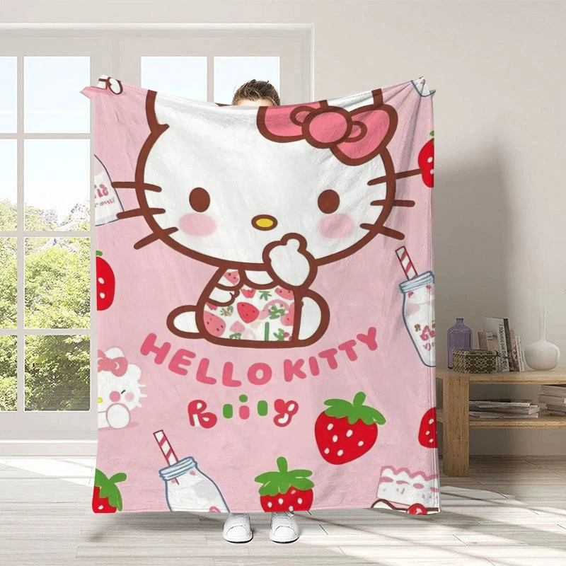 "Kawaii Hellos Cat Nap Blanket Sofa Winter Fluffy Soft Blankets for Bed Home Bedroom Decoration Bedspread the Throw Warm Knee 150x200CM "