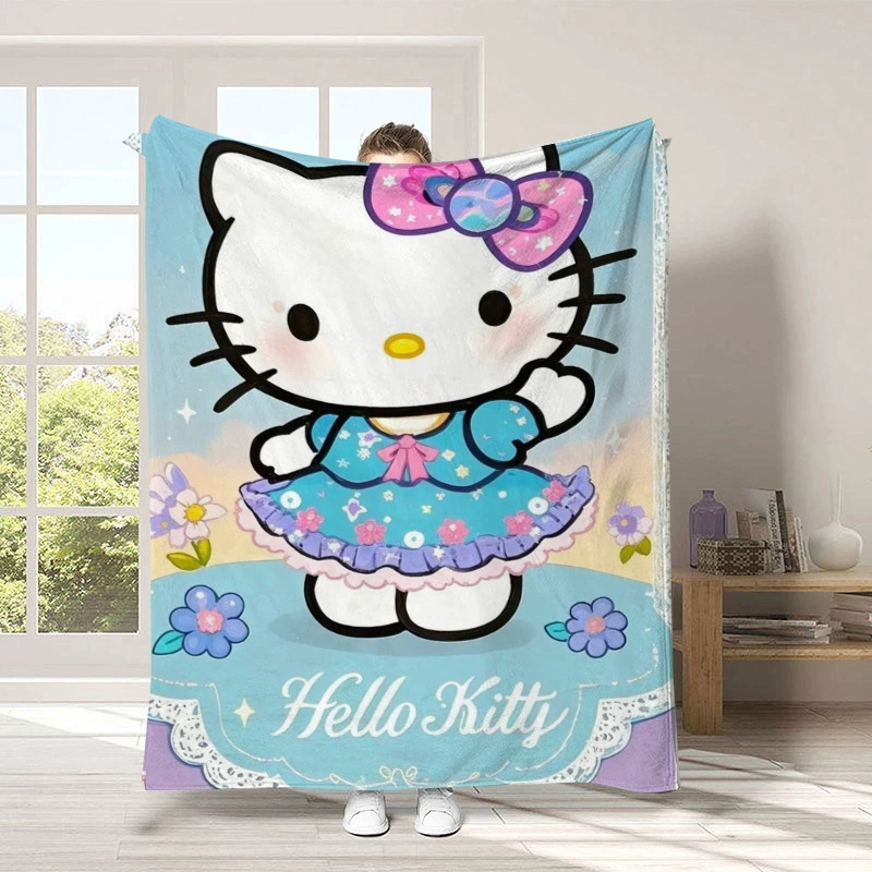 "Kawaii Hellos Cat Nap Blanket Sofa Winter Fluffy Soft Blankets for Bed Home Bedroom Decoration Bedspread the Throw Warm Knee 150x200CM "