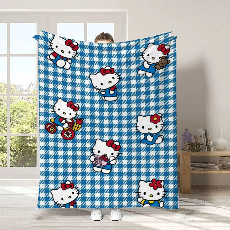 "Kawaii Hellos Cat Nap Blanket Sofa Winter Fluffy Soft Blankets for Bed Home Bedroom Decoration Bedspread the Throw Warm Knee 150x200CM "