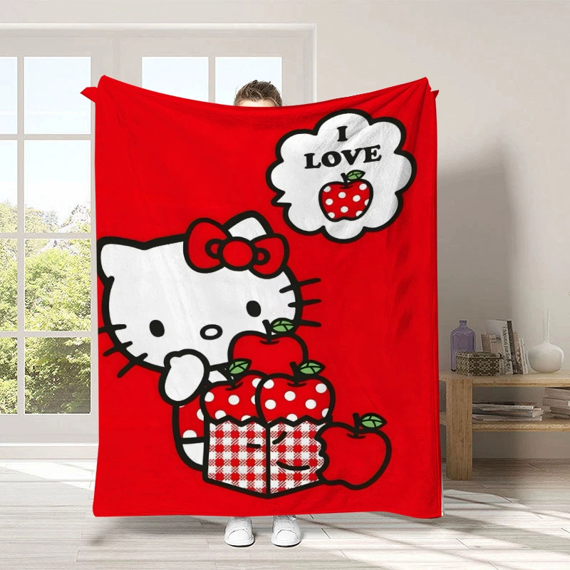 "Kawaii Hellos Cat Nap Blanket Sofa Winter Fluffy Soft Blankets for Bed Home Bedroom Decoration Bedspread the Throw Warm Knee 150x200CM "